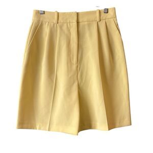 Topshop Neon Pastel Yellow Pleated High Waisted Trouser Shorts Sz 6